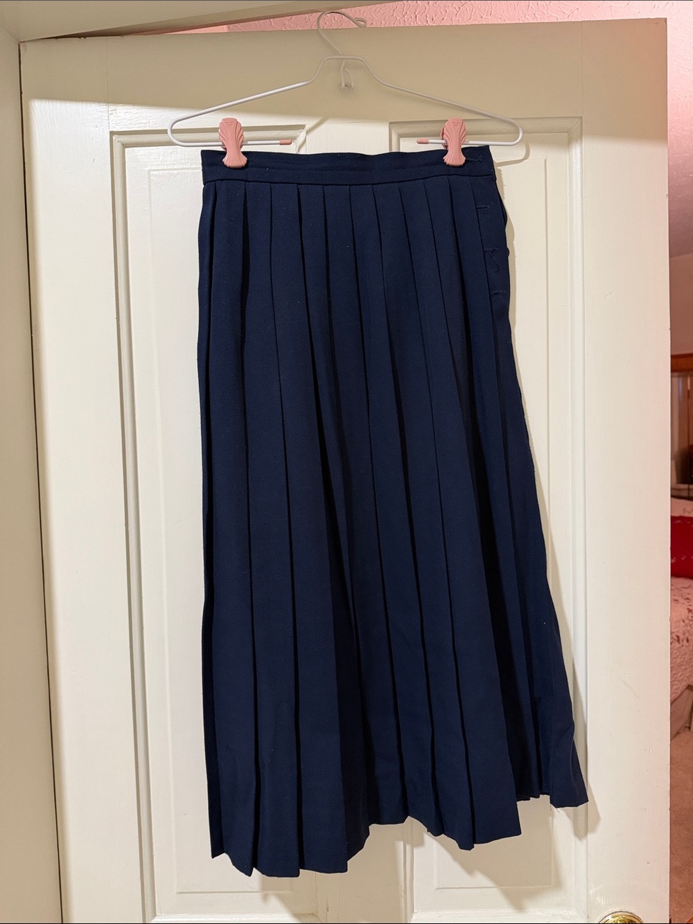 Liz Baker Navy Pleated Midi Skirt